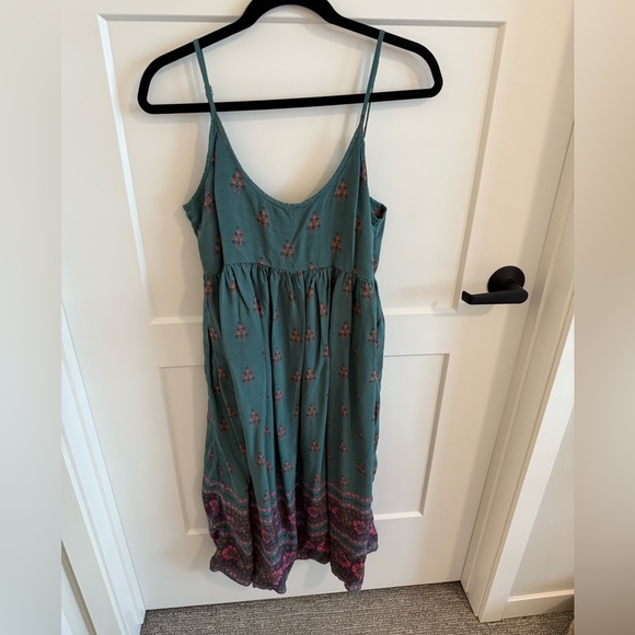 Natural Life Green Floral Boho Sundress Spaghetti Strap Midi Dress Size L - Picture 2 of 4